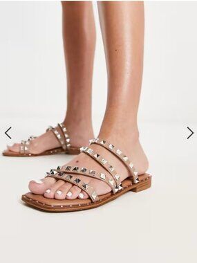 Steve Madden Skyler/Skylar Clear Rhinestone Strappy Flat Sandals Size 8